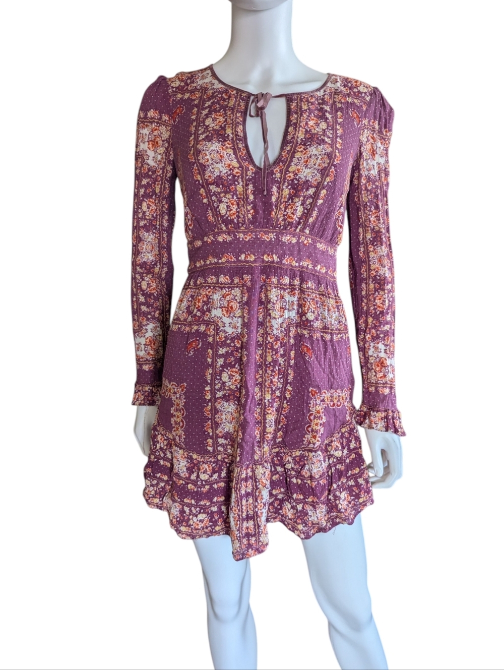Free People Purple Floral Long-Sleeve Mini Dress